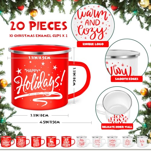 Uiifan 20 Pcs Red White Christmas Enamel Mugs 12 oz Bulk Holiday Drinkware