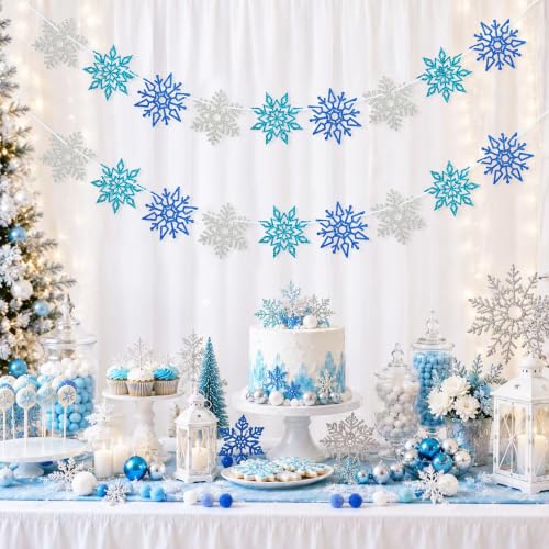 Snowflake Garland Banner Christmas Decorations - 2 Pack, Glitter, 9.8ft