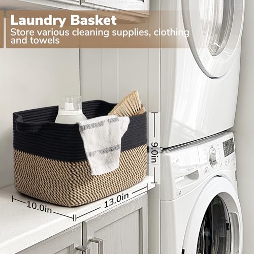 Woven Storage Basket for Shelves 13"x10"x9" Black Cotton Rope Cube Bin