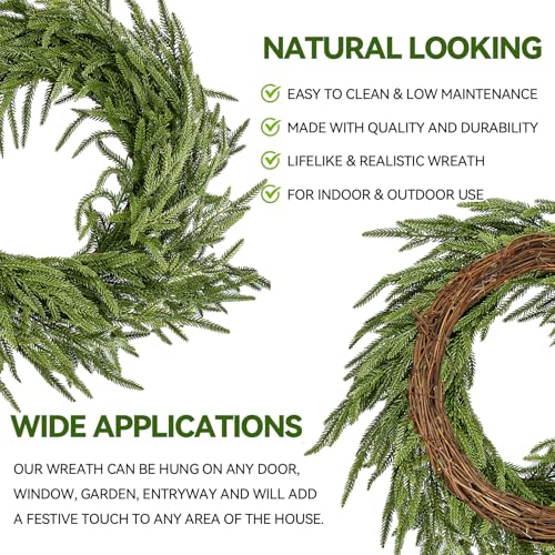 24-Inch Artificial Norfolk Pine Wreath for Front Door Holiday Decor