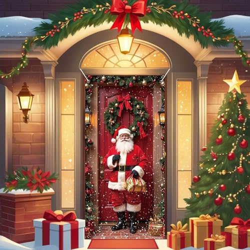 Santa Claus Christmas Door Cover - Holiday Banner for Indoor & Outdoor Decor