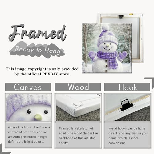 Christmas Snowman Wall Art Canvas Poster - Purple, 20 x 20 Inches