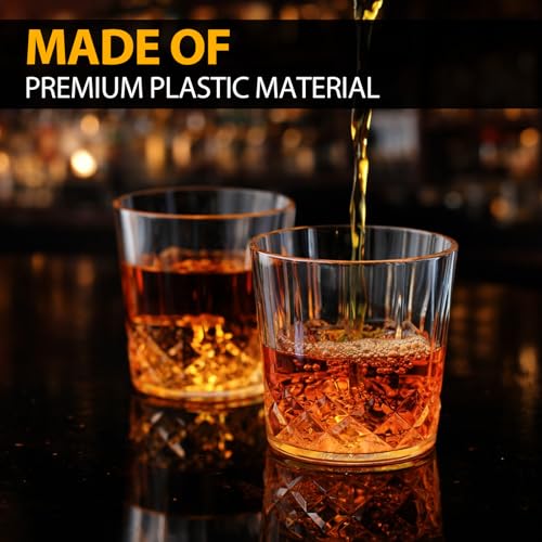 10 oz Plastic Whiskey Glasses Set of 24 - Clear Shatterproof Cocktail Glassware