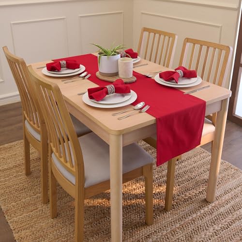 Encasa XO Cotton Table Runner 13x118 in Deep Red