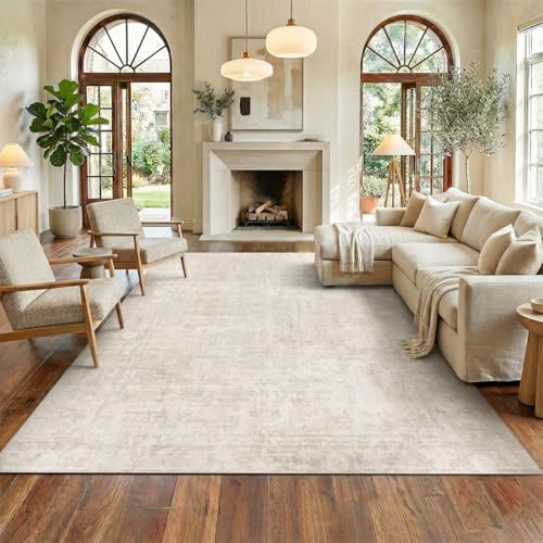 Washable 8x10 Vintage Area Rug, Non-Slip Faux Wool Carpet for Living Room