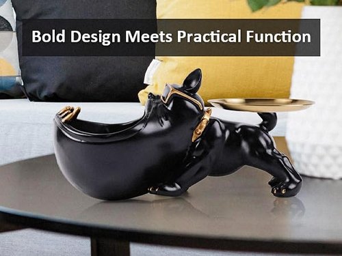 NVSHIQWEI BulldogBond American Bulldog Statue & Key Tray, Resin Candy Dish with Dual Storage for Entryway Table, Office Desk Decor, Home Gift for Dog Lovers-BLACK