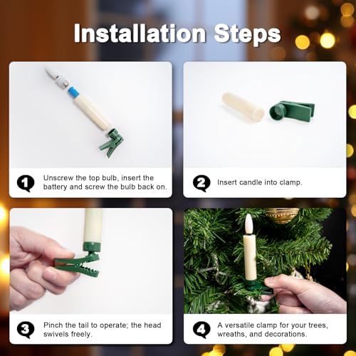 Meigic 20 Pcs Clip-On Flameless LED Candles for Xmas & Holiday Decor, Remote Timer