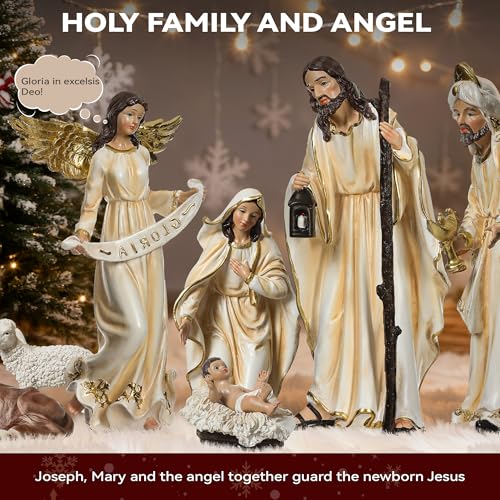 12-Piece Christmas Nativity Set, 12.5-Inch Hand-Painted Resin Figurines