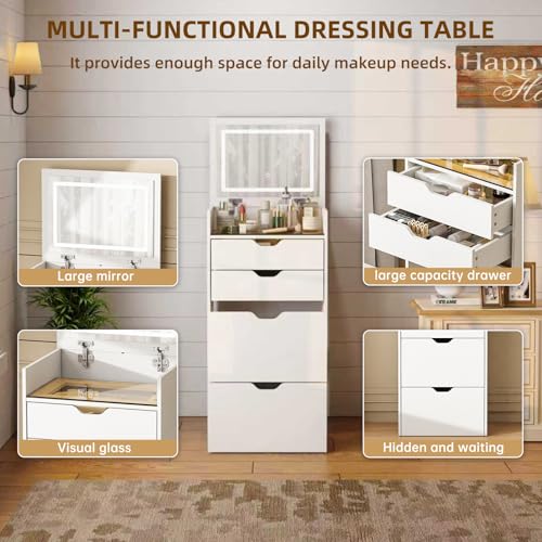 Compact 3-in-1 Makeup Vanity Table with LED Mirror, Storage & Stool