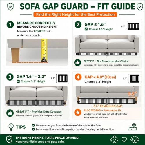 Under Couch Blocker for Pets & Toys, 3.2-Inch Tall Gap Guard (12 Pack)