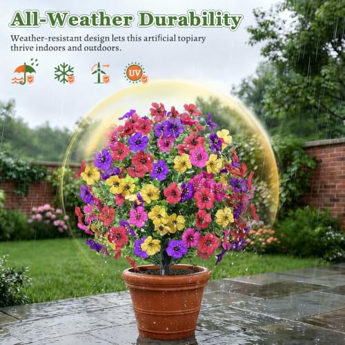 2-Pack 22-Inch UV Resistant Artificial Flower Bushes with Ground Stakes