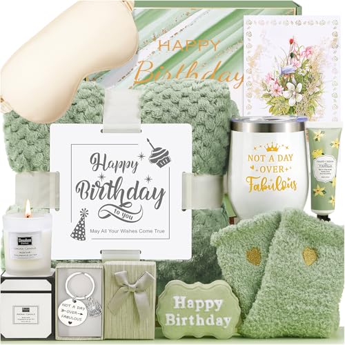 Relaxing Spa Birthday Gift Basket for Women with Flannel Blanket
