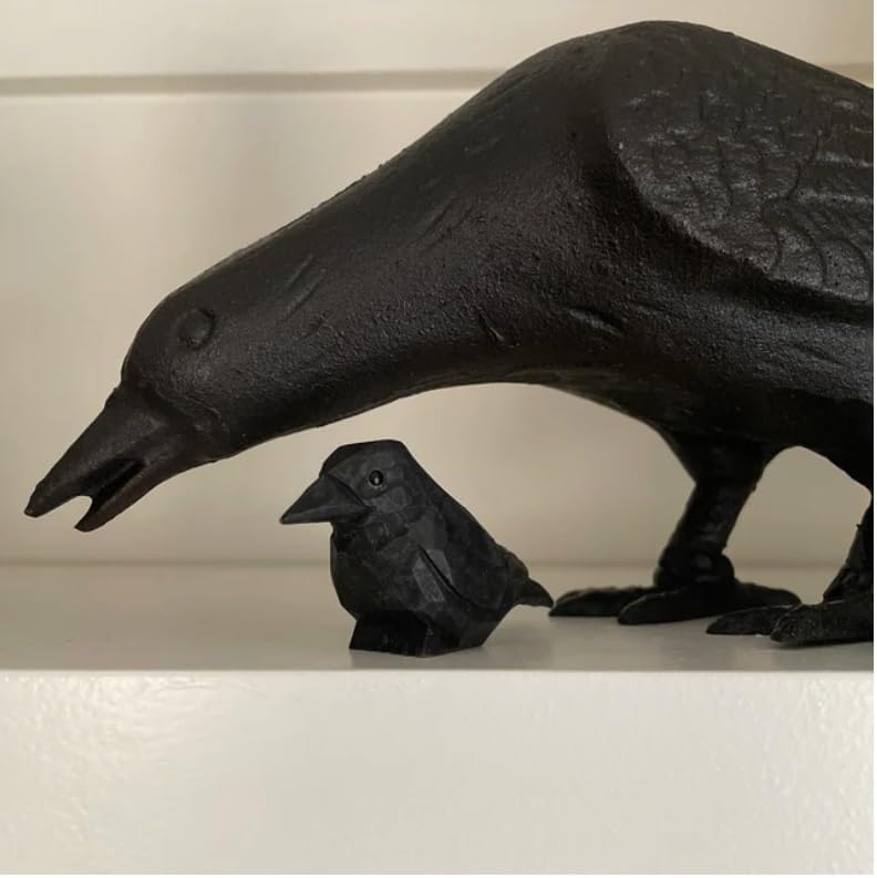 Selsela Hand-Carved Raven Figurine - Black Crow Statue | Gothic Home Decor & Collectible Miniature