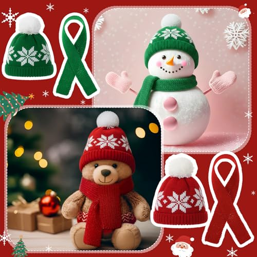Geyoga Mini Santa Hat and Scarf Set for DIY Holiday Decorations Snowflake Pattern (8 Pieces, Red, Green, White, Pink)