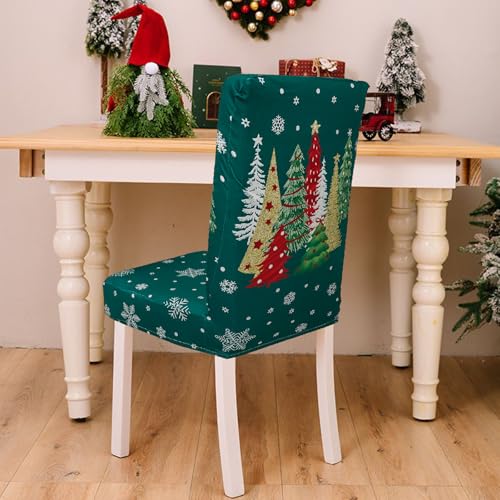 Set of 4 Green Christmas Chair Covers - Holiday Dining Room Slipcovers