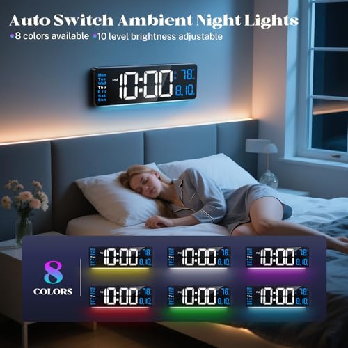 16-Inch Large Digital Wall Clock with Remote, Date, Temp, and Night Light