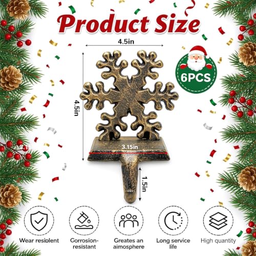 Medoore 6 Pcs Snowflake Stocking Hangers – Cast Iron Heavy Duty Christmas Stocking Holders for Mantel