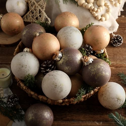 12 Pcs 3.15 Inch Neutral Textured Christmas Ball Ornaments, Brown