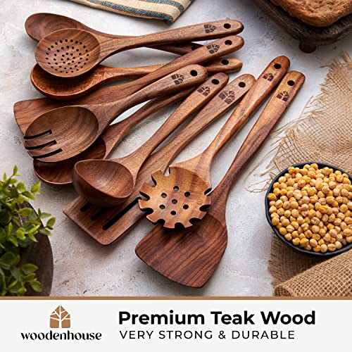 10-Piece Teak Wooden Spoons & Cooking Utensil Set for Nonstick Pans