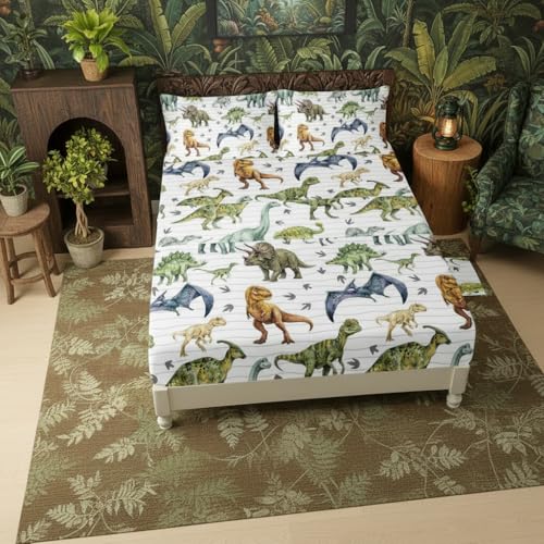 4-Piece Dinosaur Twin Sheet Set - Kids Jurassic Bedding with Deep Pocket