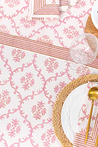 Pink Cotton Table Cloth 60x108 Inch Trellis Pattern for Dining & Events