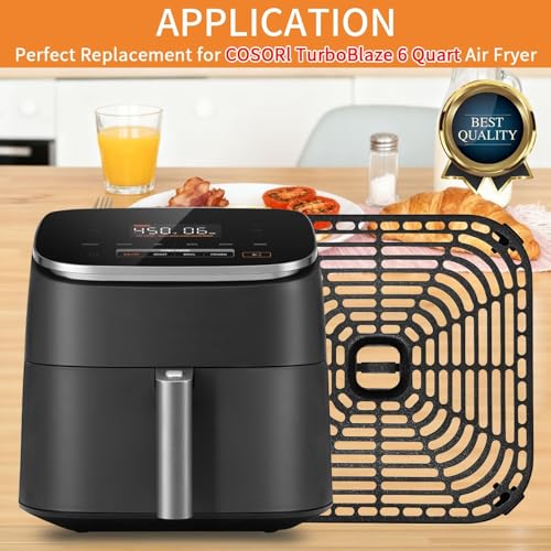 8.9-Inch Square Air Fryer Grill Pan - Non-Stick Crisper Plate for 6 QT