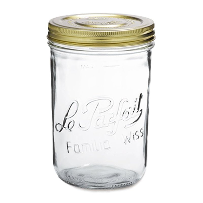 Le Parfait Familia Wiss 32oz (1L) Extra Wide Mouth (110mm) Glass Canning Jar – 1PK Made in France, Airtight 2-Piece Lid, Reusable Zero Waste & Eco-Friendly for Kitchen Storage & Meal Prep