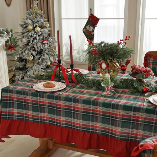 ZIQINPSQ Christmas Plaid Ruffle Tablecloth 55x55 inch - Red & Green
