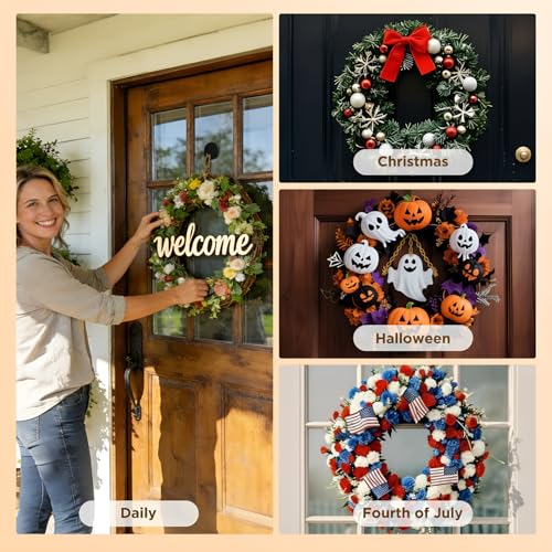 Heavy-Duty Adhesive Wreath Hangers for Front Door & Glass, 2-Pack
