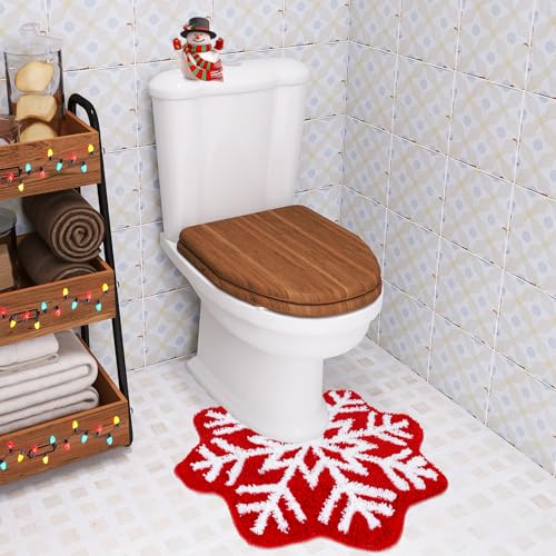 FYSUIMU Red Snowflake U-Shaped Toilet Mat 19.7 x 23.6 in Toilet Rug