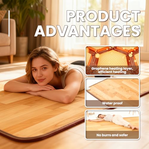 Heated Floor Mat 20x59 in Wood Texture Electric Carpet with 60 Temp Levels