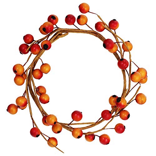 4 Pack Artificial Fall Berry Candle Rings, 6-Inch Rustic Autumn Wreaths