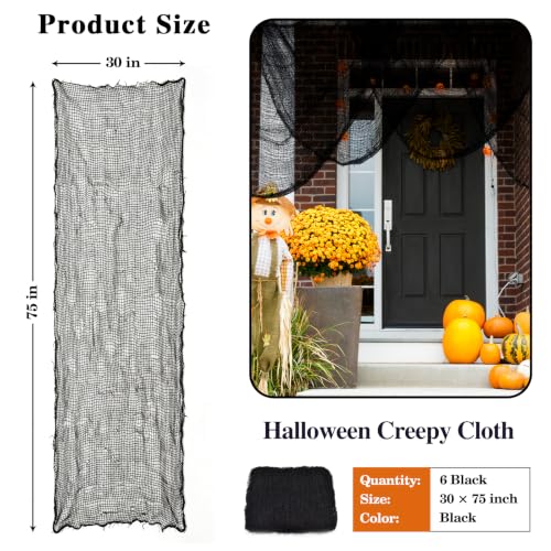 6-Pack Black Halloween Creepy Cloth Decor (30 x 75 in) - Spooky Gauze