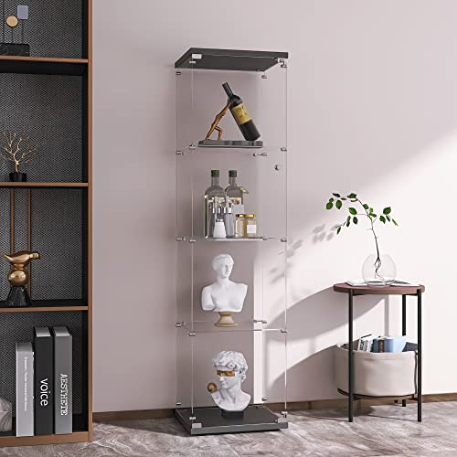 4-Tier Tempered Glass Display Cabinet with Lock and Anti-Tip Device