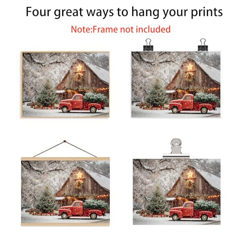 Tevenuktla Christmas Canvas Wall Art 16x24in Red Barn Winter Scene – Unframed