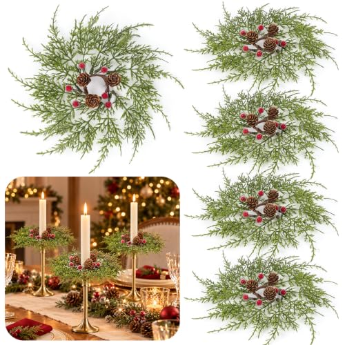YLOLUL 6-Piece Christmas Taper Candle Ring Set 1.38