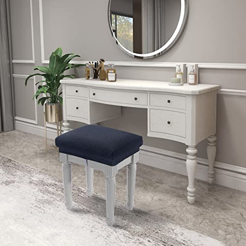 4-Piece Navy Blue Vanity Stool Slipcovers - Stretch Jacquard Fabric