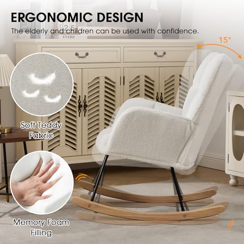Teddy Upholstered Nursery Rocking Chair with Cushion & Wood Legs - Ivory