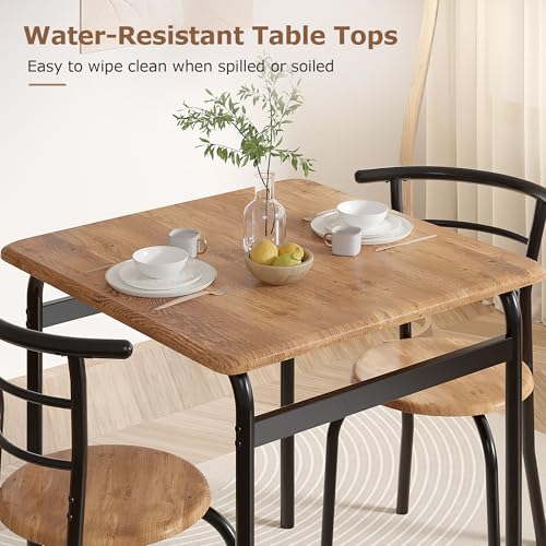3-Piece Dining Table Set for 2 - Compact Square Kitchen Table with Chairs