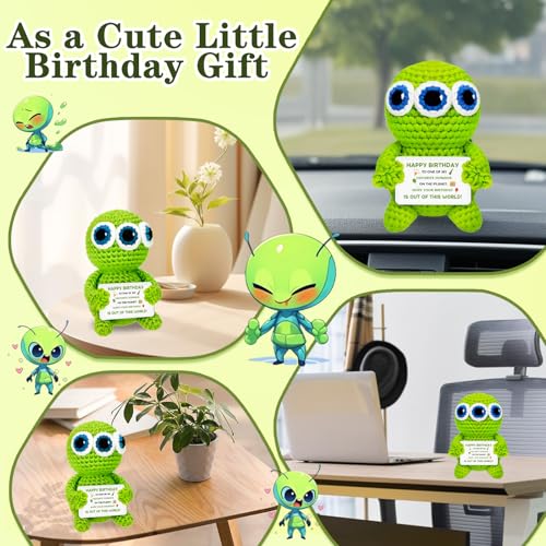 Birthday Crochet Alien Decor Gift for Women & Men – Handmade Desk Charm (3-inch) – Qucibm