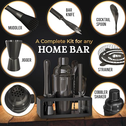 Highball & Chaser Gunmetal Cocktail Shaker Set with Bar Tools & Recipe E-Book