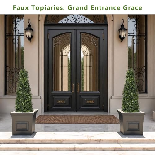 4ft Artificial Boxwood Topiary Trees (Set of 2) - UV Resistant Faux Plants