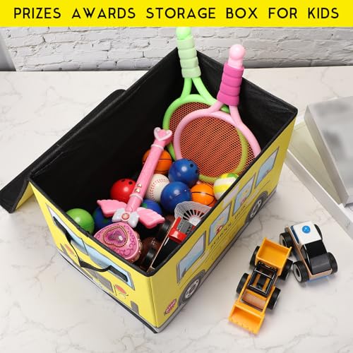 2 Pcs School Bus Toy Storage Chest with Lid - Foldable Classroom Prize Box