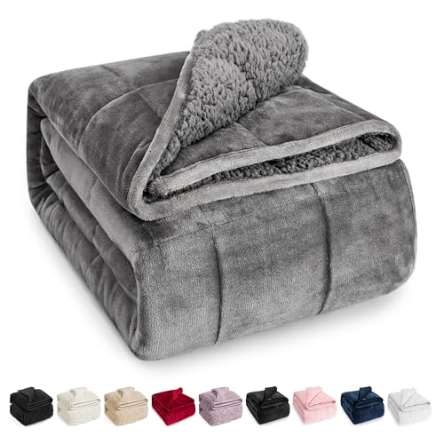 15 lb Weighted Blanket with Sherpa Fleece - 48"x72" Grey Heavy Throw