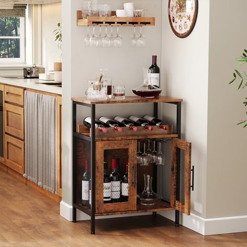 Industrial Wine Bar Cabinet with Mesh Doors and Detachable Wine Rack