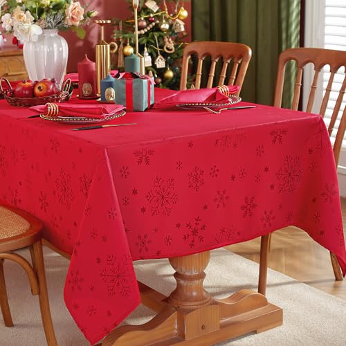 MATIRUG Christmas Tablecloth 60 x 120 Rectangular – Red Snowflake Pattern, Waterproof & Wrinkle-Resistant