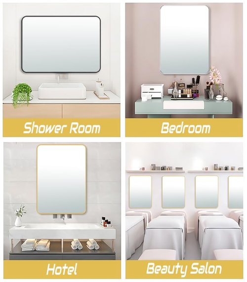 SCWF-GZ 30x20 Mirror Rectangle Wall Mounted Aluminum Metal Frame Square Mirrors for Entryway Girl Bedroom Bathroom Living Room 30 20 inch Pink Rose Gold
