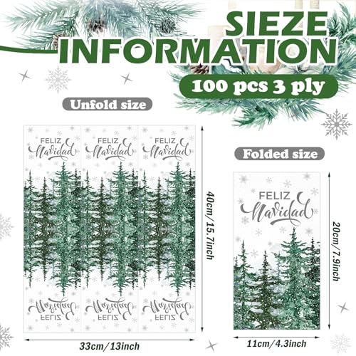 Feliz Navidad Christmas Napkins 3-Ply Disposable Hand Towels - 100 Pack