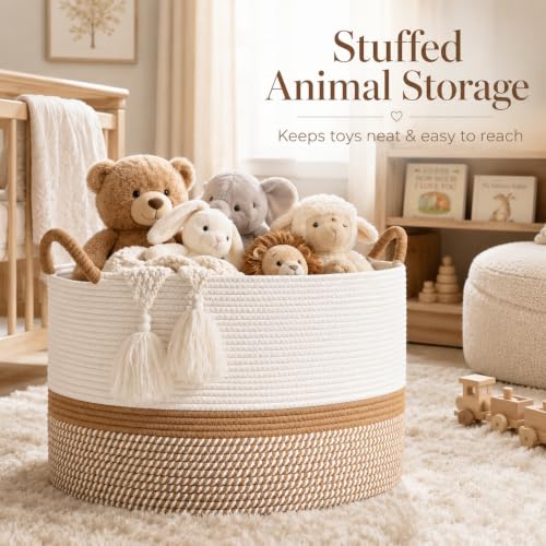 Extra Large Cotton Rope Blanket Basket with Handles