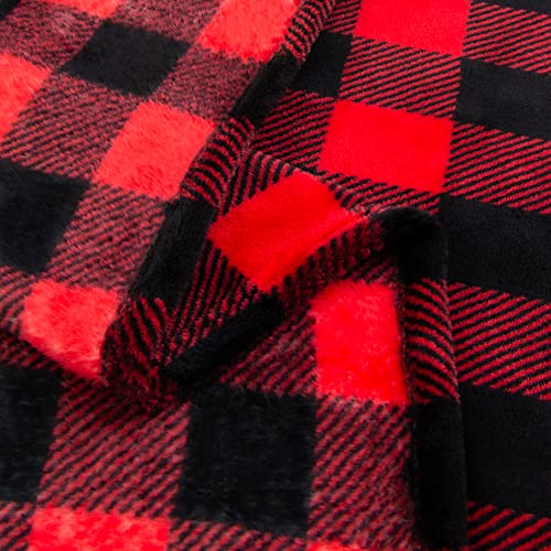 BEDELITE Red & Black Buffalo Plaid Twin Blanket - Christmas Fleece Throw 60x80